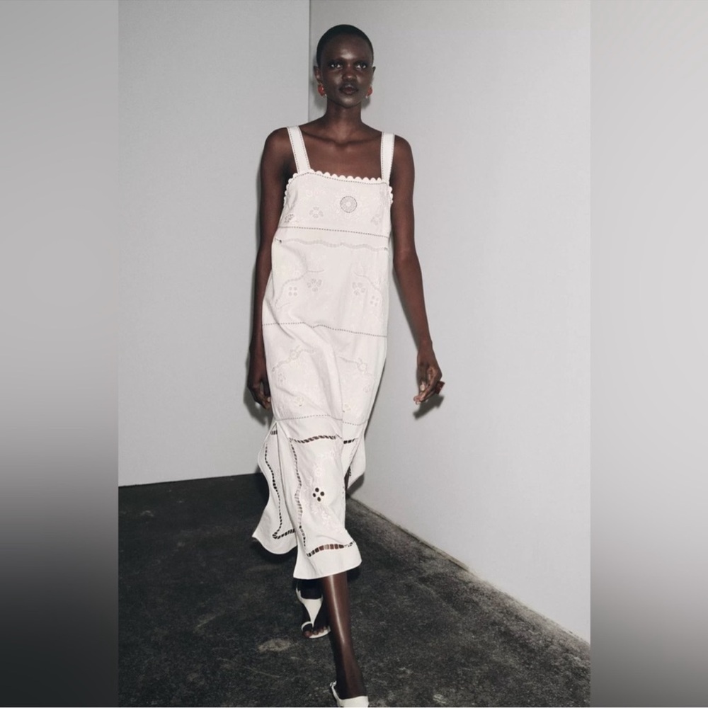 Zara White Eyelet Midi Dress